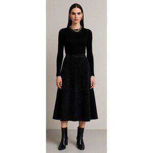 Casual Corner 100% Genuine Leather Black A-Line Skirt Women’s Sze10 Vintage Midi